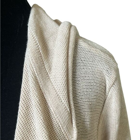 Caroline Grace Cashmere & Cotton Long Cardigan Sz Medium Cream Lightweight Knit - Picture 3 of 7